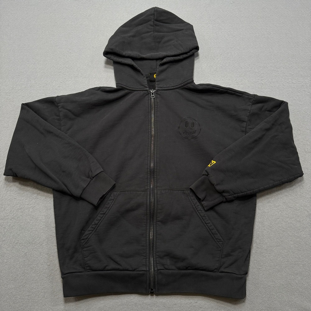Drew House Hoodie Men's Small Black Fleece Lined Full Zip Mascot Smiley Face